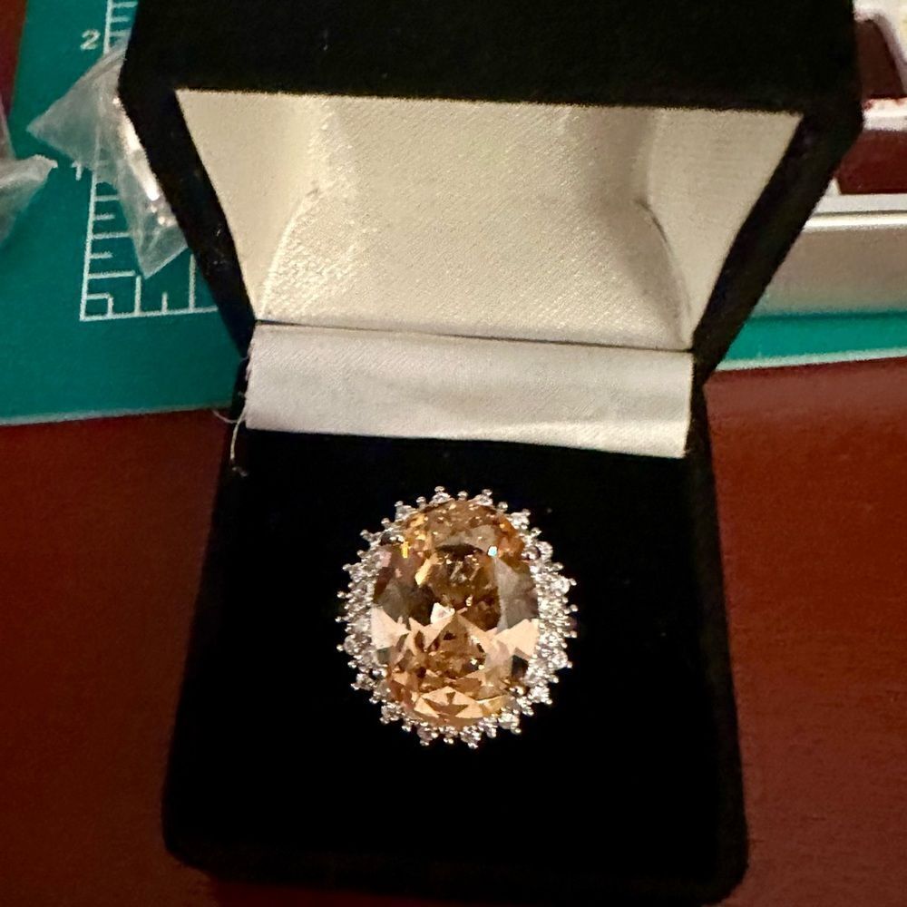 💗💗NEW💗💗WOW!BEAUTY 11CT ROUND MORGANITE RING W CZ DIAMONDS CIRCLING OUTSIDE